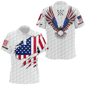 Personalized American flag patriotic Eagle golf white Kid golf polo shirts, custom golf gifts for Kid NQS7662