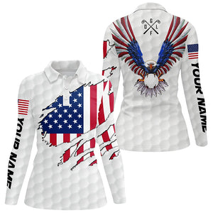 Personalized American flag patriot Eagle golf white Women golf polo shirts custom golf gift for ladies NQS7662