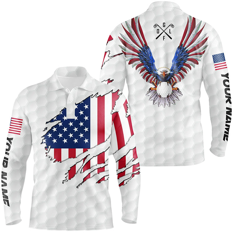 Personalized American flag patriot Eagle golf white mens golf polo shirts custom golf gifts for men NQS7662