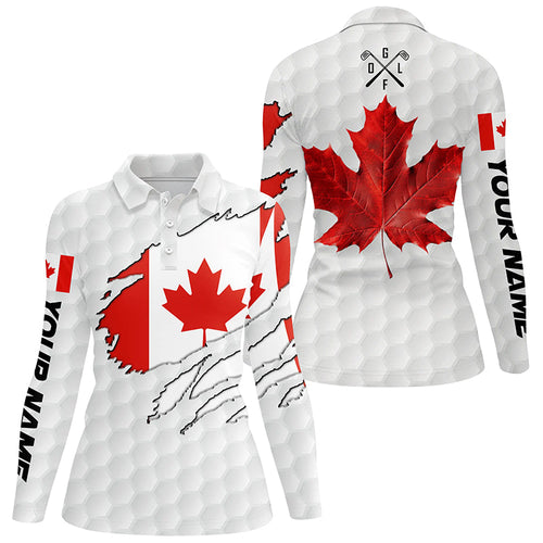 Personalized Canadian flag patriotic golf white Women golf polo shirts custom golf gift for ladies  NQS7663