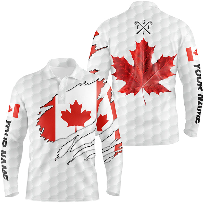 Personalized Canadian flag patriotic golf white mens golf polo shirts custom golf gifts for men NQS7663