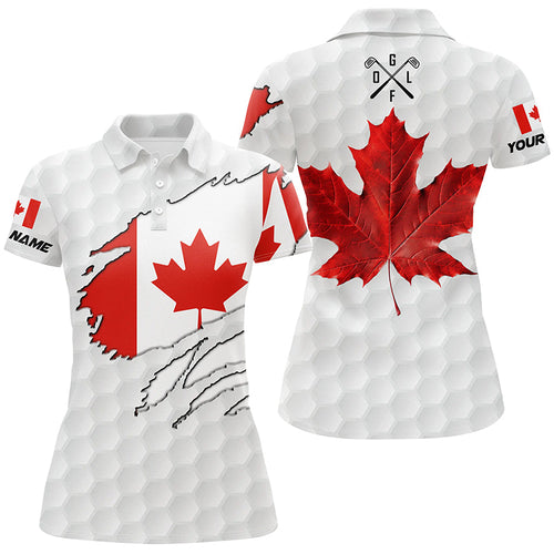Personalized Canadian flag patriotic golf white Women golf polo shirts custom golf gift for ladies  NQS7663