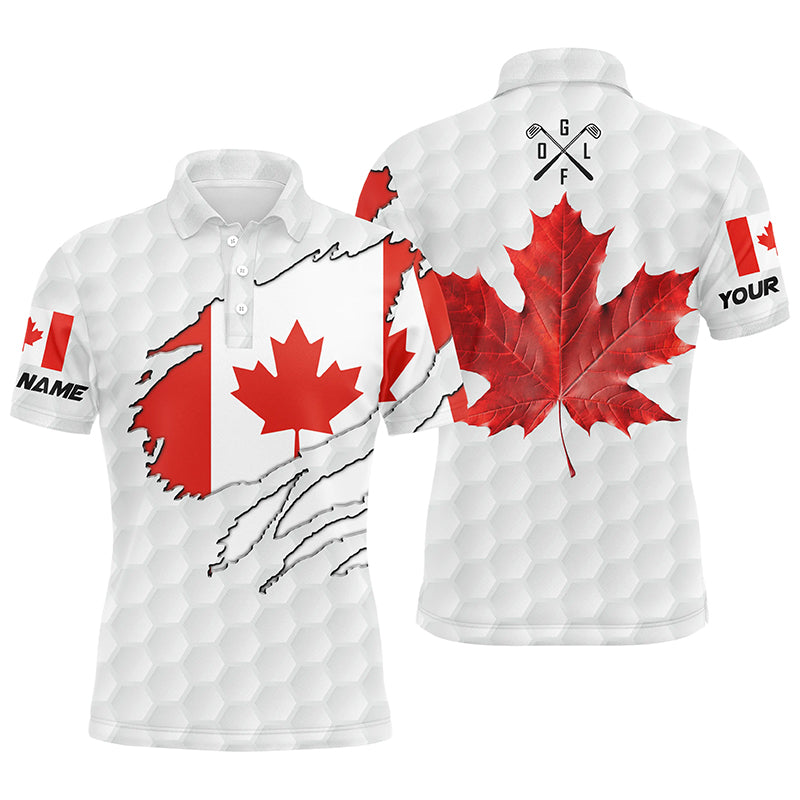 Personalized Canadian flag patriotic golf white mens golf polo shirts custom golf gifts for men NQS7663