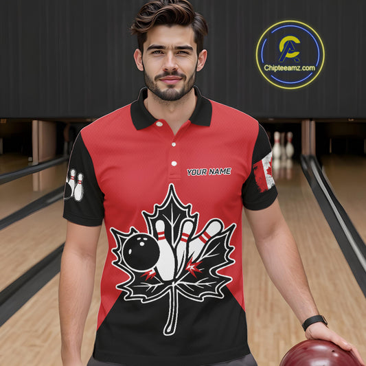 Black and Red maple leaf Mens bowling shirts Custom Canadian Flag bowling team  jerseys, bowlers gifts NQS9992