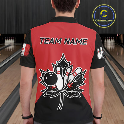 Black and Red maple leaf Mens bowling shirts Custom Canadian Flag bowling team  jerseys, bowlers gifts NQS9992