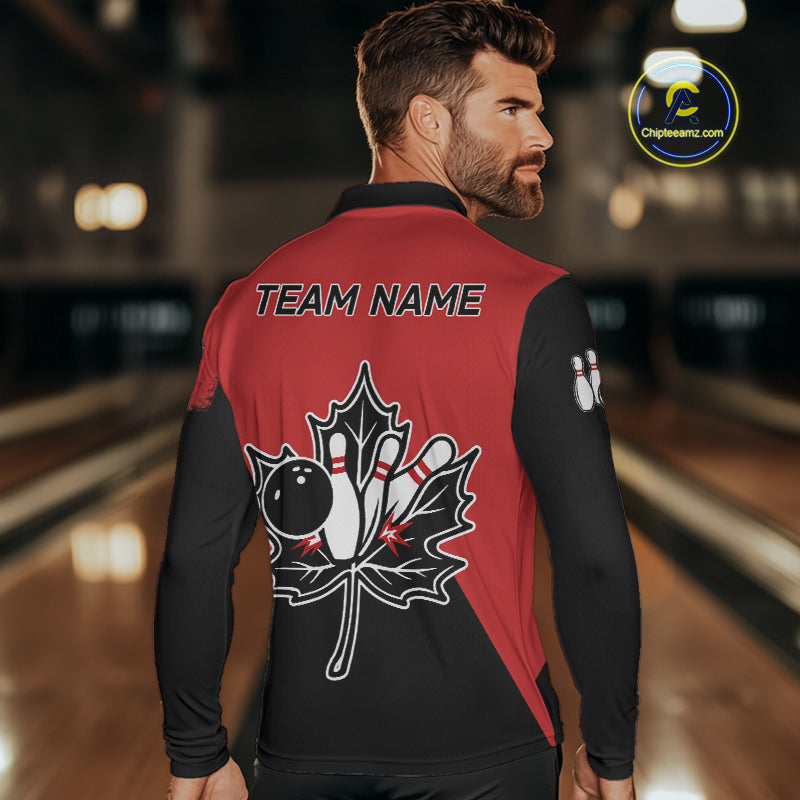 Black and Red maple leaf Mens bowling shirts Custom Canadian Flag bowling team  jerseys, bowlers gifts NQS9992