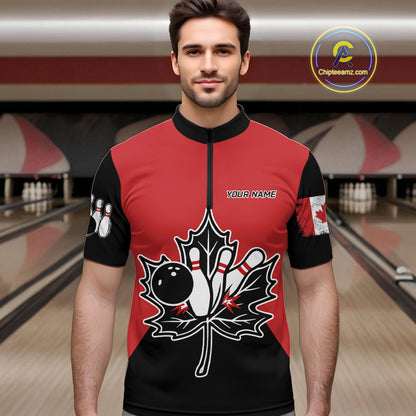 Black and Red maple leaf Mens bowling shirts Custom Canadian Flag bowling team  jerseys, bowlers gifts NQS9992