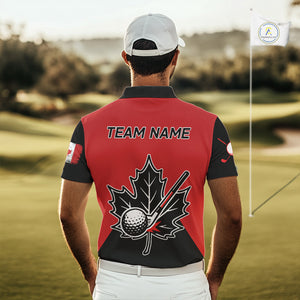 Black and Red maple leaf Mens golf polo shirts custom patriotic Canadian Flag golf attire for mens NQS9993