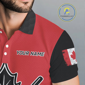 Black and Red maple leaf Mens golf polo shirts custom patriotic Canadian Flag golf attire for mens NQS9993