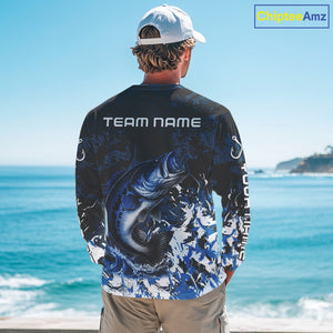 Blue Camo Largemouth Bass fishing Custom sun protection Bass fishing shirts, Bass fishing team jerseys NQS9994