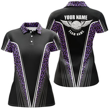 Load image into Gallery viewer, Black Womens golf polo shirt custom name purple leopard team ladies golf tops NQS5797