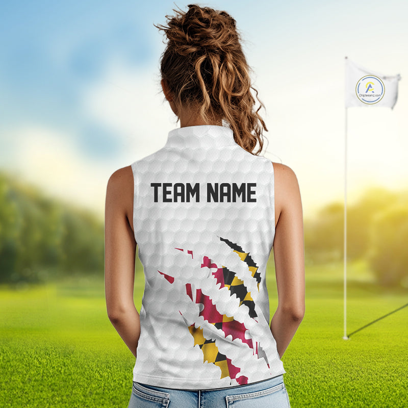 Personalized Maryland Flag Women sleeveless polo shirt, Custom Patriotic Golf Team Shirts For ladies NQS10157
