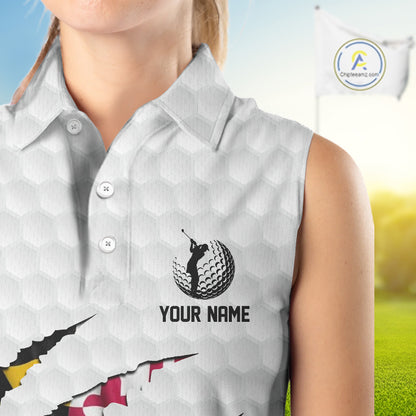 Personalized Maryland Flag Women sleeveless polo shirt, Custom Patriotic Golf Team Shirts For ladies NQS10157