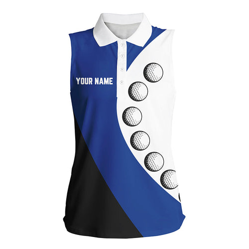 Black and white golf ball Women sleeveless polo shirts custom ladies golf top, gifts for golfer | Blue NQS8092