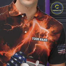 Load image into Gallery viewer, Orange Lightning thunder storm American Flag Bowling Shirt For Men Custom Bowling Team League Jerseys NQS10291