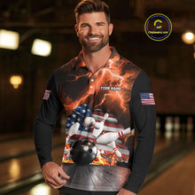 Load image into Gallery viewer, Orange Lightning thunder storm American Flag Bowling Shirt For Men Custom Bowling Team League Jerseys NQS10291