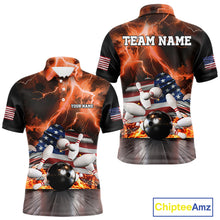 Load image into Gallery viewer, Orange Lightning thunder storm American Flag Bowling Shirt For Men Custom Bowling Team League Jerseys NQS10291