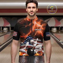 Load image into Gallery viewer, Orange Lightning thunder storm American Flag Bowling Shirt For Men Custom Bowling Team League Jerseys NQS10291
