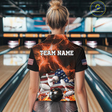Load image into Gallery viewer, Orange Lightning thunder American Flag Bowling Shirt For Women Custom Bowling Team League Jersey NQS10291