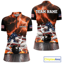 Load image into Gallery viewer, Orange Lightning thunder American Flag Bowling Shirt For Women Custom Bowling Team League Jersey NQS10291