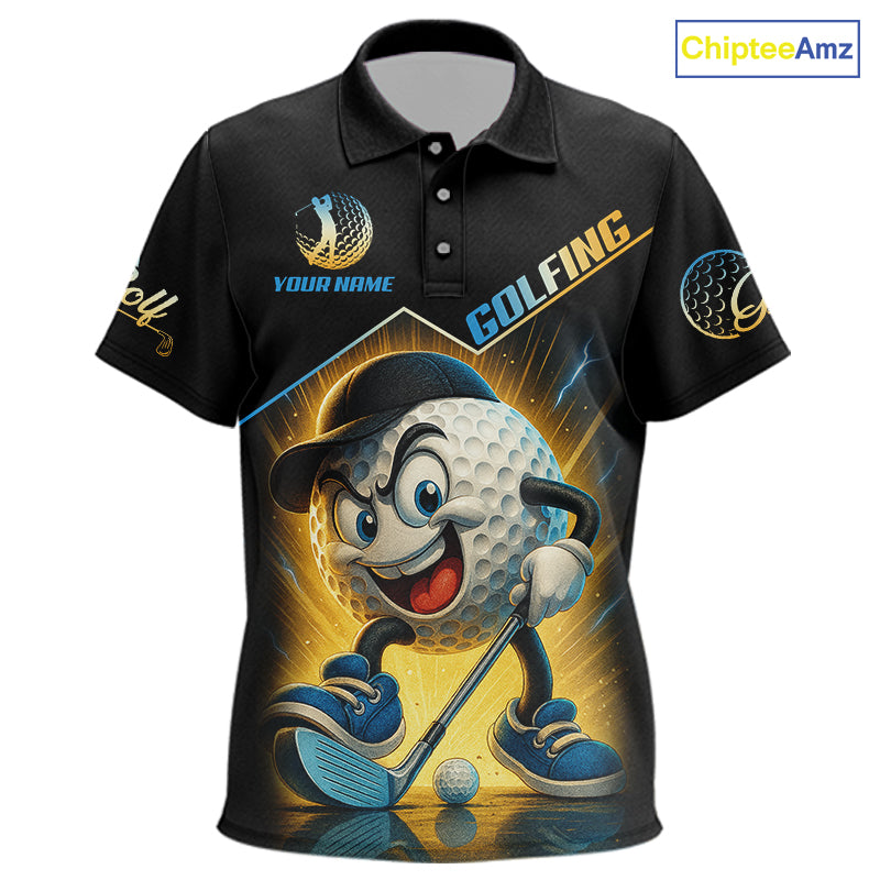 Funny Golf Ball Kid golf polo shirts custom name black golf shirt, best team golf shirts NQS10292