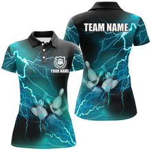 Load image into Gallery viewer, Women bowling shirts Custom cyan blue lightning thunder Bowling Team Jersey, gift for team Bowlers NQS8316