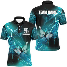 Load image into Gallery viewer, Mens bowling shirts Custom cyan blue lightning thunder Bowling Team Jersey, gift for team Bowlers NQS8316