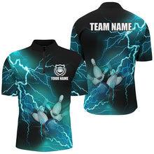 Load image into Gallery viewer, Mens bowling shirts Custom cyan blue lightning thunder Bowling Team Jersey, gift for team Bowlers NQS8316