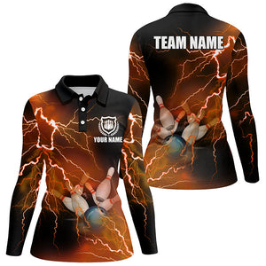 Women bowling shirts Custom orange lightning thunder Bowling Team Jersey, gift for team Bowlers NQS8317