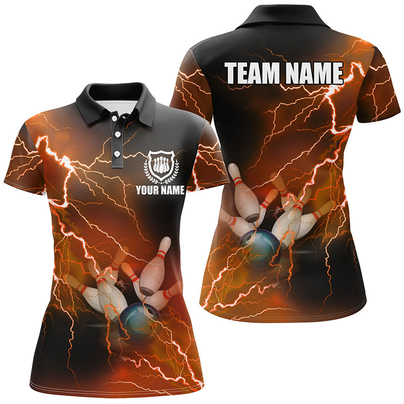 Women bowling shirts Custom orange lightning thunder Bowling Team Jersey, gift for team Bowlers NQS8317