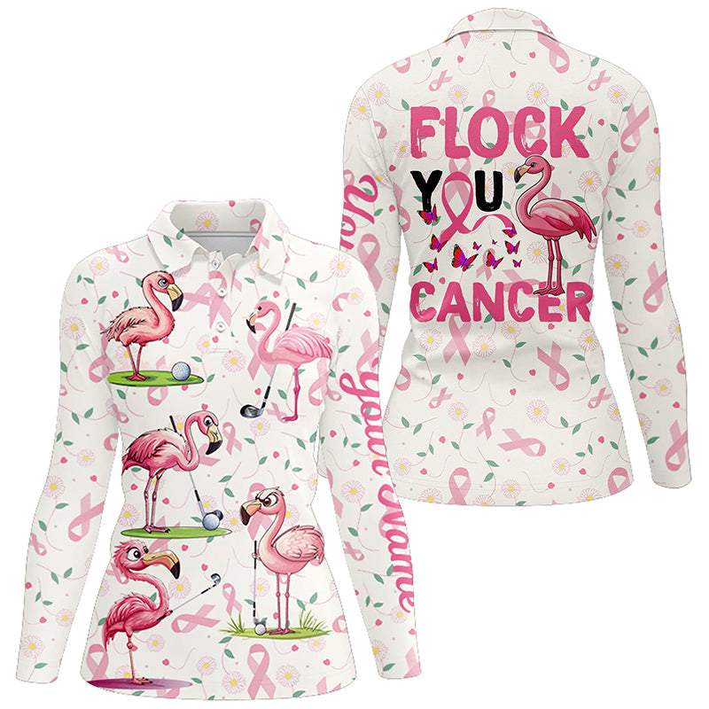 Funny Womens golf polo shirts custom pink ribbons breast cancer flamingo golf shirts flock you cancer NQS8507