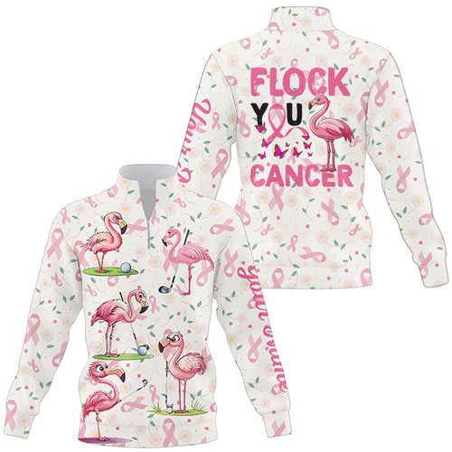 Funny Quarter zip golf sweatshirt custom pink ribbons breast cancer flamingo golf sweater NQS8507