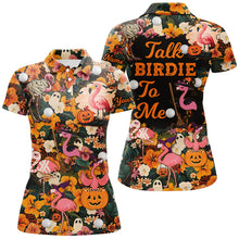 Load image into Gallery viewer, Funny Womens golf polo shirts custom Halloween tropical flower flamingo golf shirts talk birdie to me NQS8508