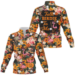 Quarter zip golf sweatshirt custom Halloween tropical flower flamingo golf sweater talk birdie to me NQS8508