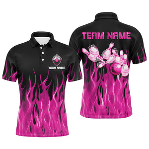 Personalized Men Polo, 1/4 Zip Bowling Shirt pink Flame Bowling Ball Pins bowling jersey for Bowler NQS8516