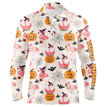 Load image into Gallery viewer, Funny Men golf polo shirt custom Halloween pumpkin flamingo pattern shirt, Halloween golf outfit NQS8519