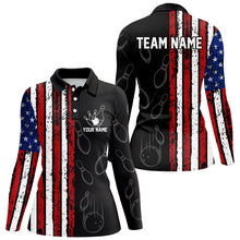 Load image into Gallery viewer, Black Camo American Flag Bowling Polo, 1/4 Zip shirts for Women custom Patriotic Team Bowling Jerseys NQS8760