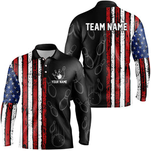 Black Camo American Flag Bowling Polo, 1/4 Zip shirts for Men custom Patriotic Team Bowling Jerseys NQS8760