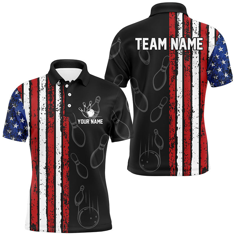 Black Camo American Flag Bowling Polo, 1/4 Zip shirts for Men custom Patriotic Team Bowling Jerseys NQS8760