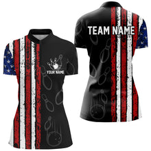 Load image into Gallery viewer, Black Camo American Flag Bowling Polo, 1/4 Zip shirts for Women custom Patriotic Team Bowling Jerseys NQS8760