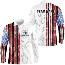 Load image into Gallery viewer, White Camo American Flag Bowling Polo, 1/4 Zip shirts for Men custom Patriotic Team Bowling Jerseys NQS8761