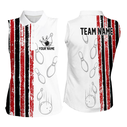 White Camo American Flag Bowling Sleeveless Polo shirt for Women custom Patriotic Team Bowling Jerseys NQS8761