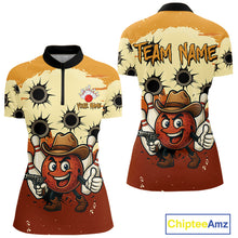 Load image into Gallery viewer, Funny Bowling Cowboy gun Women bowling polo, Quarter zip shirts Custom bowling team outfit jersey NQS10920