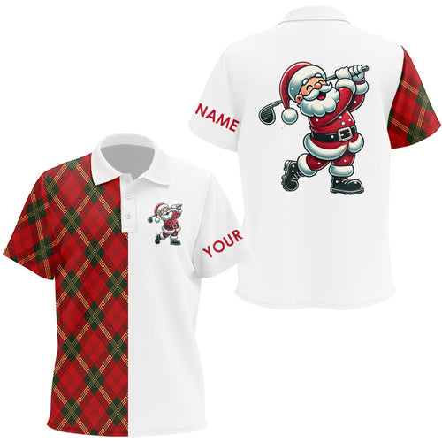 Red Plaid Christmas pattern Santa Golf Polo Shirt For Kid custom Xmas golf top for Kid NQS8995