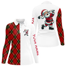 Load image into Gallery viewer, Red Plaid Christmas pattern Santa Golf Polo Shirt For Women custom Xmas golf top for ladies NQS8995