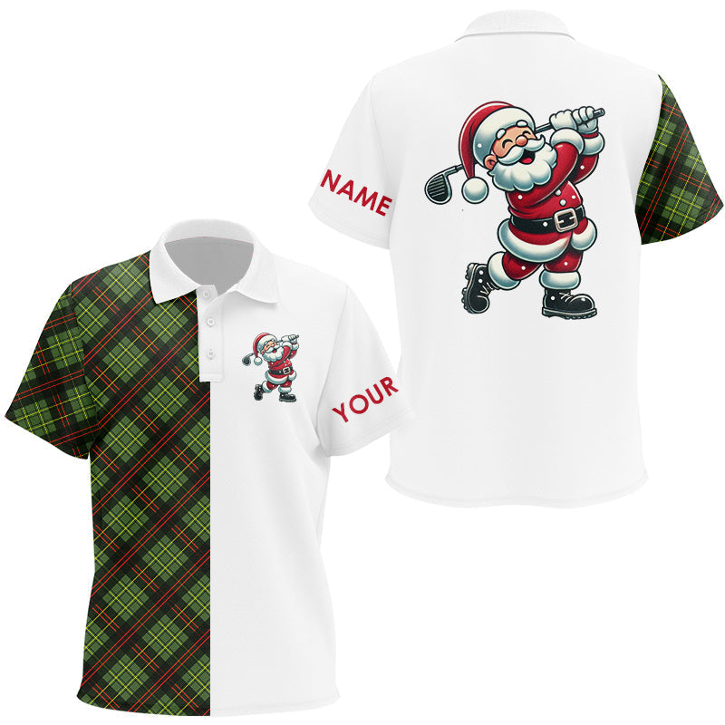 Green Plaid Christmas pattern Santa Golf Polo Shirt For Kid custom Xmas golf top for Kid NQS8996