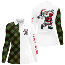 Load image into Gallery viewer, Green Plaid Christmas pattern Santa Golf Polo Shirt For Women custom Xmas golf top for ladies NQS8996