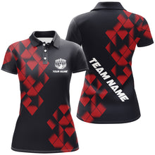 Load image into Gallery viewer, Black and Red Argyle Pattern Bowling Polo, Quarter Zip Shirts For Women Custom Bowling Team Jerseys NQS9001