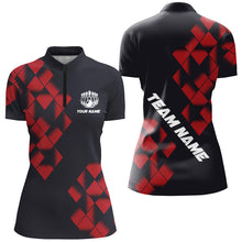 Load image into Gallery viewer, Black and Red Argyle Pattern Bowling Polo, Quarter Zip Shirts For Women Custom Bowling Team Jerseys NQS9001