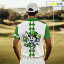 Load image into Gallery viewer, White and Green argyle pattern Mens Golf polo shirts Custom funny St. Patrick's day mens golf outfit NQS11296